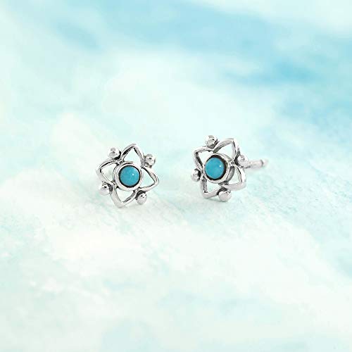 Boma Sterling Silver Blue Turquoise Flower Shaped Dot Stud Earring - Image 4
