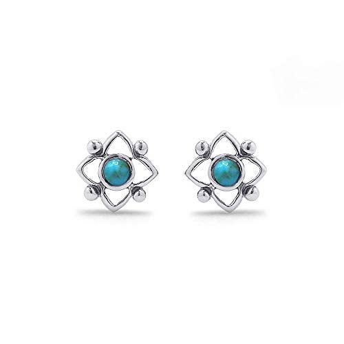 Boma Sterling Silver Blue Turquoise Flower Shaped Dot Stud Earring - Image 2