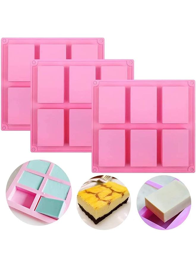 S-TOP Set of 3, 6 Cavities DIY Handmade Soap Moulds - Cake Pan Molds for Baking, Biscuit Chocolate Mold, Silicone Soap Bar Mold for Homemade Craft, Ice Cube Tray, Pink - Image 1