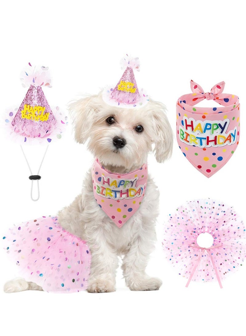 Mordely Dog Birthday Bandana with Hat and Dress Girl Set, Puppy Birthday Party Supplies, Cute Pink Tutu Skirt Outfit for Small Medium Large Dogs - Image 1
