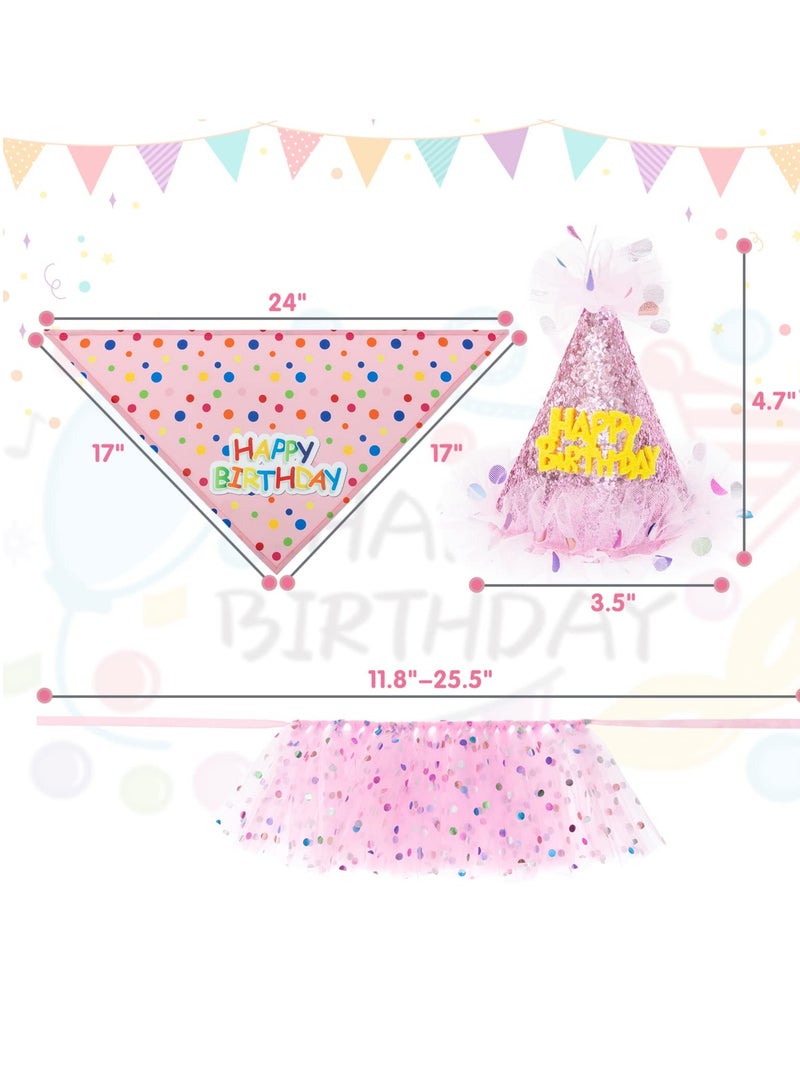 Mordely Dog Birthday Bandana with Hat and Dress Girl Set, Puppy Birthday Party Supplies, Cute Pink Tutu Skirt Outfit for Small Medium Large Dogs - Image 2