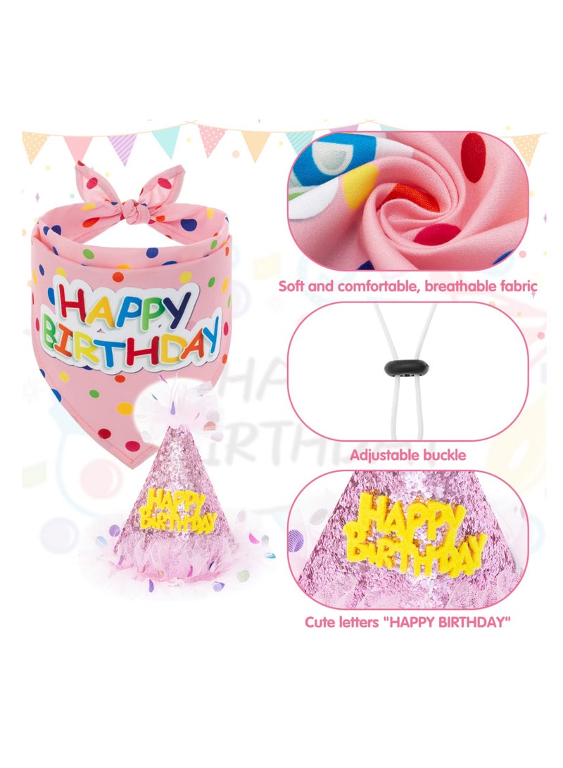 Mordely Dog Birthday Bandana with Hat and Dress Girl Set, Puppy Birthday Party Supplies, Cute Pink Tutu Skirt Outfit for Small Medium Large Dogs - Image 4