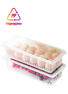 sulfar Plastic Fridge Storage Boxes, Fridge Organizer with Removable Drain Plate Fridge Storage Containers Keeps Fruits, Vegetables, Meat, Fish Fresh Longer 1500 ML Container Box (Transparent) Pack of 2  - Image 1
