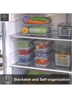 sulfar Plastic Fridge Storage Boxes, Fridge Organizer with Removable Drain Plate Fridge Storage Containers Keeps Fruits, Vegetables, Meat, Fish Fresh Longer 1500 ML Container Box (Transparent) Pack of 2  - Image 4