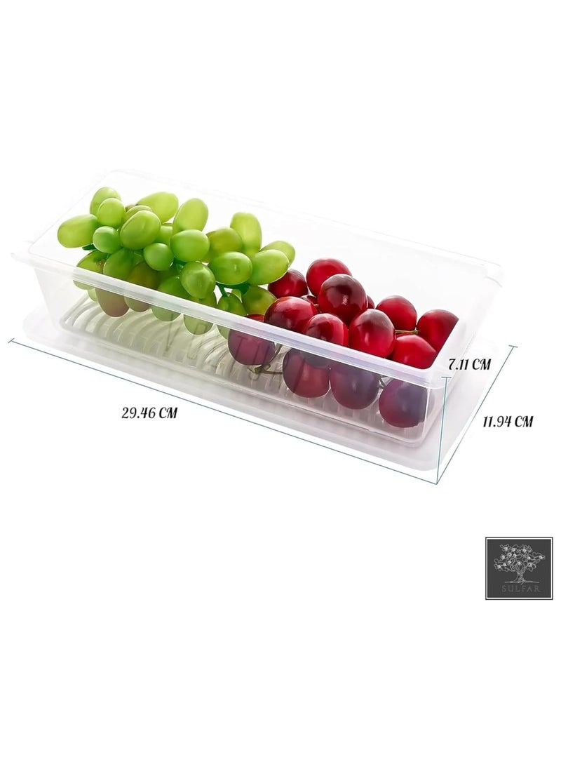 sulfar - Plastic Fridge Storage Boxes, Fridge Organizer with Removable Drain Plate Fridge Storage Containers Keeps Fruits, Vegetables, Meat, Fish Fresh Longer 1500 ML Container Box (Transparent) Pack of 2 - Image 1