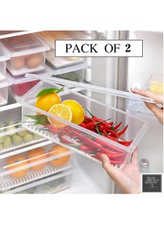 sulfar Plastic Fridge Storage Boxes, Fridge Organizer with Removable Drain Plate Fridge Storage Containers Keeps Fruits, Vegetables, Meat, Fish Fresh Longer 1500 ML Container Box (Transparent) Pack of 2  - Image 3