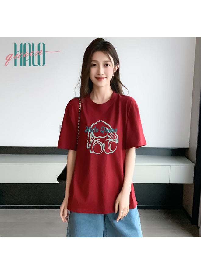 HALOQUEEN Halo Queen Women's Cute Rabbit Print T-shirt Summer Loose Casual Versatile Top H144t1719 - Image 1