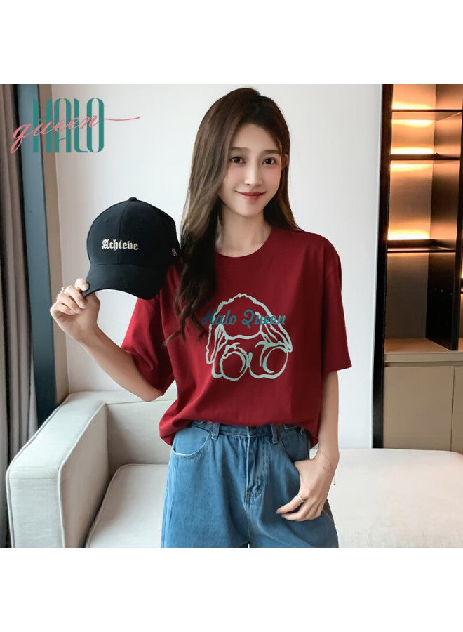 HALOQUEEN Halo Queen Women's Cute Rabbit Print T-shirt Summer Loose Casual Versatile Top H144t1719 - Image 2