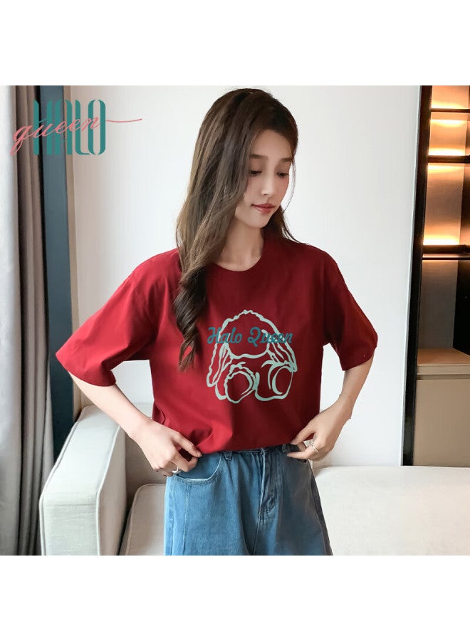 HALOQUEEN Halo Queen Women's Cute Rabbit Print T-shirt Summer Loose Casual Versatile Top H144t1719 - Image 4