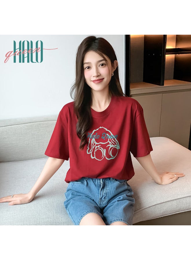 HALOQUEEN Halo Queen Women's Cute Rabbit Print T-shirt Summer Loose Casual Versatile Top H144t1719 - Image 3