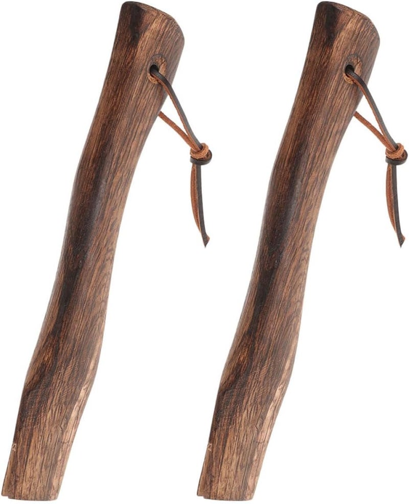 CALLARON 2pcs Wooden Replacement Axe Handles 26cm with Leather Strap, Curved Practical Wood Handles for Gardening and Wood Cutting Tools - Image 1