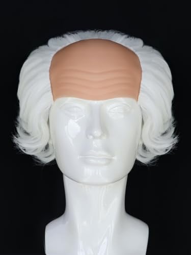 ANOGOL Hair Cap White Old Man Wig Balding Wig Grandpa Cospaly Wig Short Curly Wig for Adults 100 Days of School Costume White Scientist Short Synthetic Hair for Cosplay Costume Halloween Party - Image 3