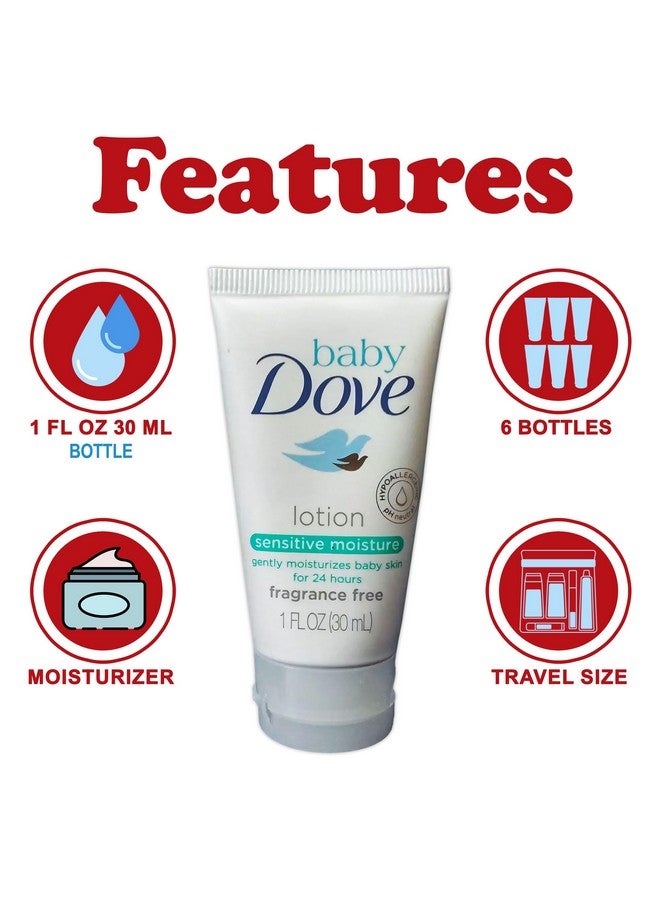 Baby Dove Sensitive Moisture Baby Lotion, 6 Pk Hypoallergenic Fragrance-Free for Sensitive Skin, Moisturizing Unscented Baby Lotion, Safe 4 Newborns Travel Size 1oz Ea - Image 2