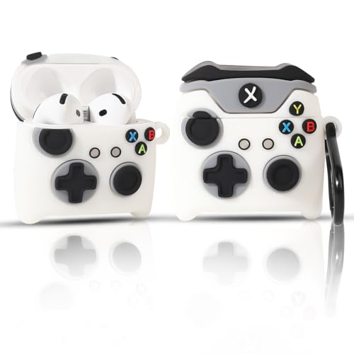 LEWOTE Compatible with Apple Airpods 4 Protective Funny Cute 3D Cartoon Case Cover with Keychain (Gamepad White) - Image 4