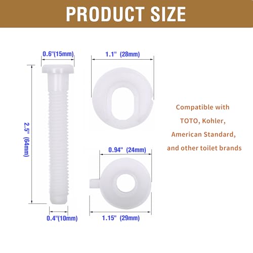 A.I.FORCE 2Pcs Universal Plastic Toilet Seat Hinge Bolt Screws Replacement Kit with Nuts and Washers, Compatible with Kohler, Bemis, American Standard, TOTO, for Top Mount Toilet Seat Hinges, White - Image 5