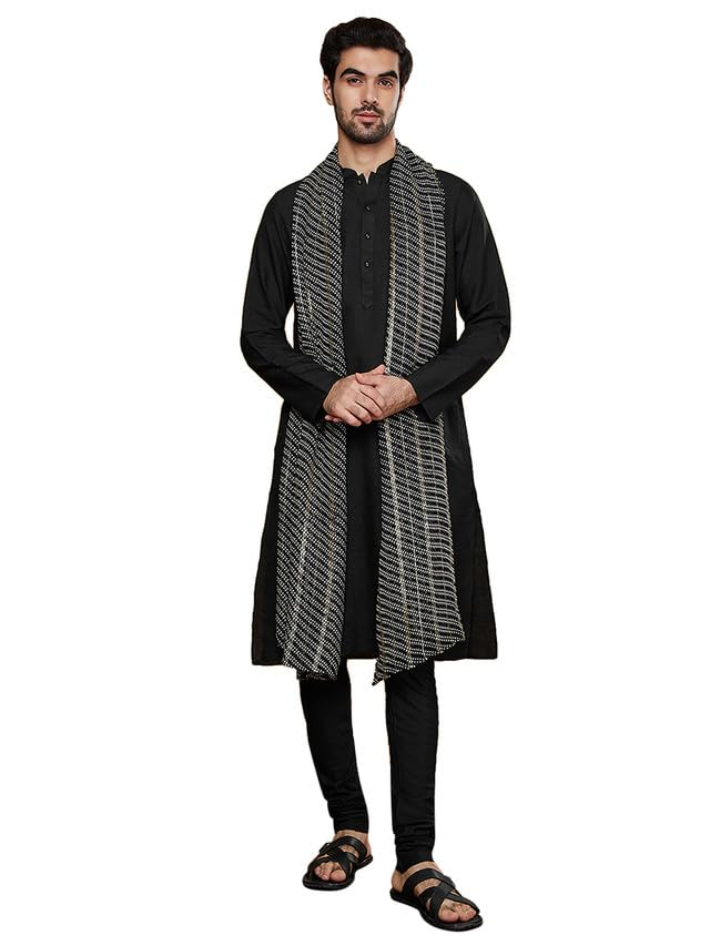 KISAH Mens Duppatta, Georgette Geometric Black Duppatta for Men, Free Size - Image 1