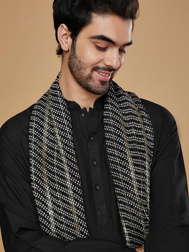 KISAH Mens Duppatta, Georgette Geometric Black Duppatta for Men, Free Size - Image 5