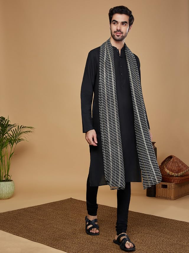 KISAH Mens Duppatta, Georgette Geometric Black Duppatta for Men, Free Size - Image 2