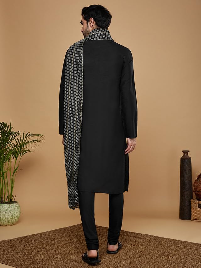 KISAH Mens Duppatta, Georgette Geometric Black Duppatta for Men, Free Size - Image 4