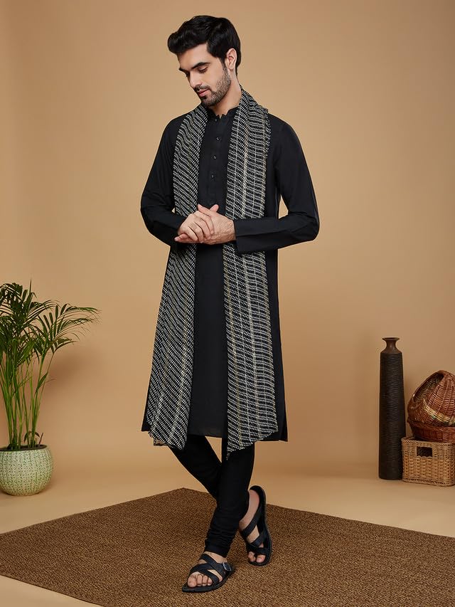 KISAH Mens Duppatta, Georgette Geometric Black Duppatta for Men, Free Size - Image 3