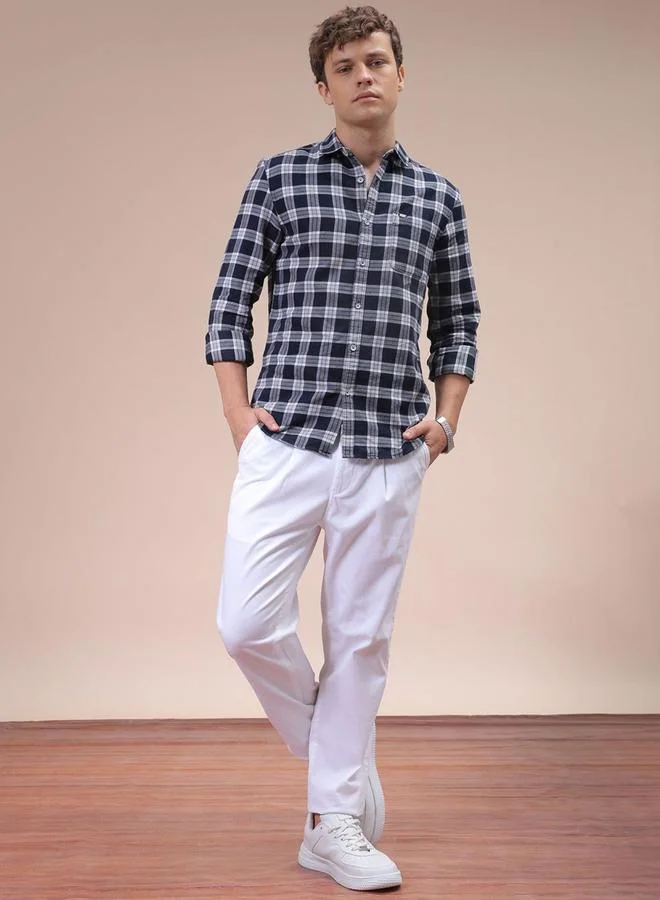 The Indian Garage Co The Indian Garage Co Men Navy Blue Slim Fit Checked Casual Shirt
