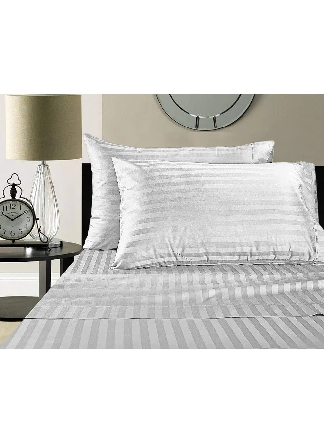 Hotel Linen Klub Hotel Linen Klub King Bed Sheet Set - 3 Pieces, Premium 100% Cotton Sateen with 250 Thread Count, Elegant 1-Inch Stripe Design, Size: 260 x 280 cm + 2 Pillowcases (50 x 75 cm), Crisp White Finish