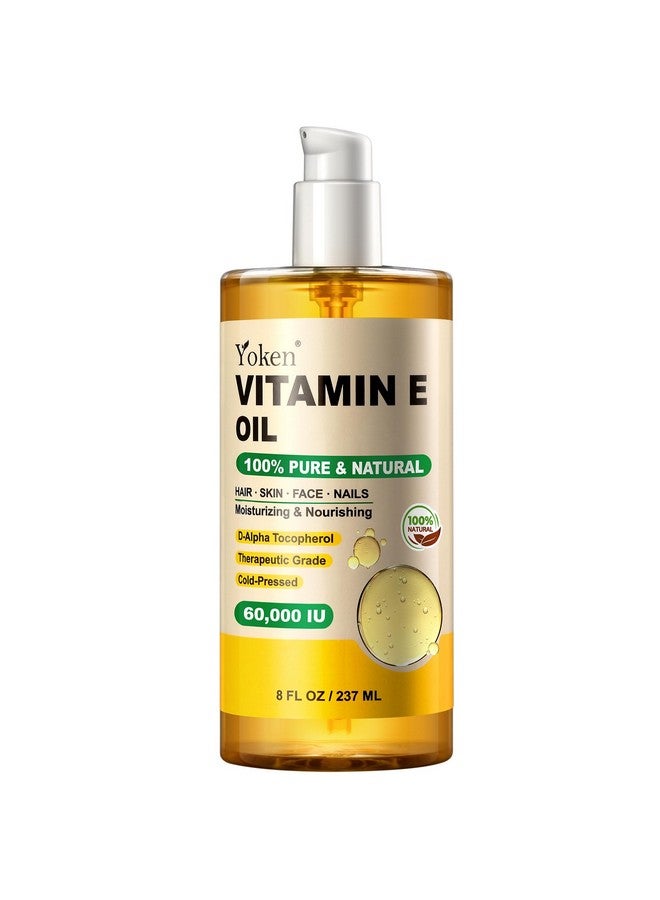 Yoken Vitamin E Oil 8 Fl Oz Organic Vitamin E oil for Skin Blend 60,000 IU Vitamin E oil for Scars Hair,Face,Nail,Scalp Perfect Bath and Body Oil Cold Pressed Hexane Free Non-GMO Gluten Free Formula - Image 1