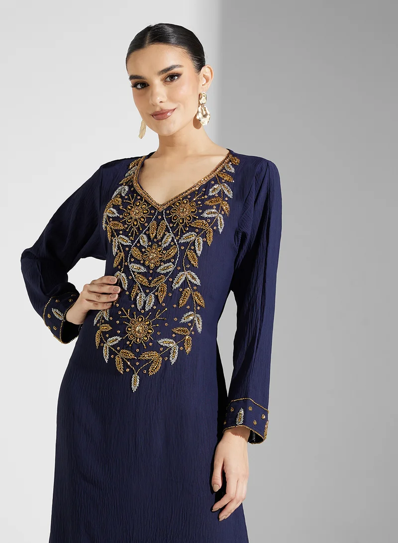 ARABIAN CLOSET Embellished Belted Jalabiya