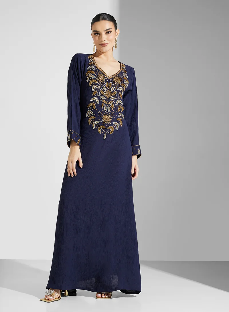 ARABIAN CLOSET Embellished Belted Jalabiya