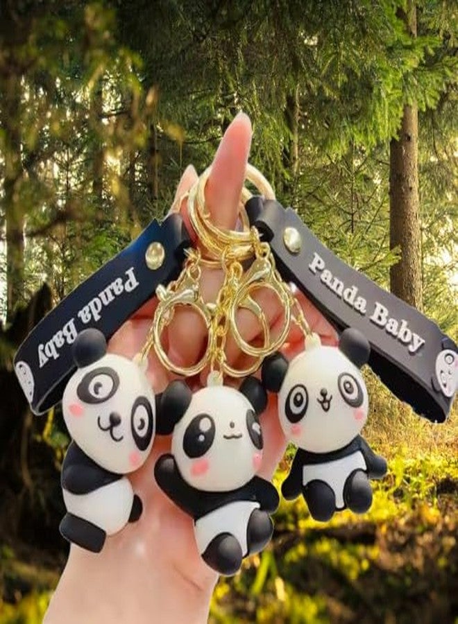AEROSTARK Combo of 3 Cute Panda Keychain for Girls & Kids | 3D Cartoon Panda Baby Key Ring with Strap |Premium Silicone Key Holder for Purse, Backpack, Car Keys (Combo of 3) - Image 4
