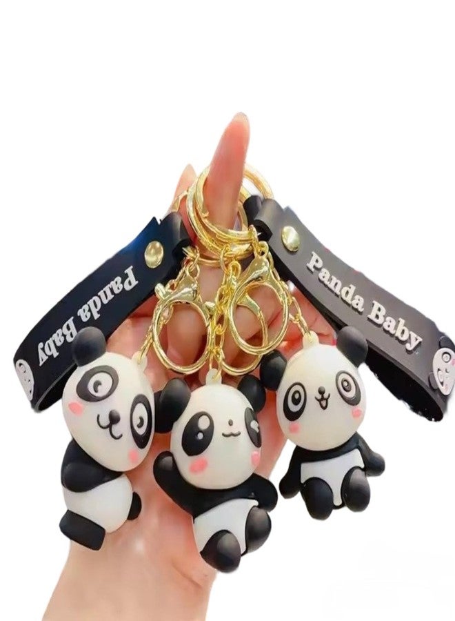 AEROSTARK Combo of 3 Cute Panda Keychain for Girls & Kids | 3D Cartoon Panda Baby Key Ring with Strap |Premium Silicone Key Holder for Purse, Backpack, Car Keys (Combo of 3) - Image 3