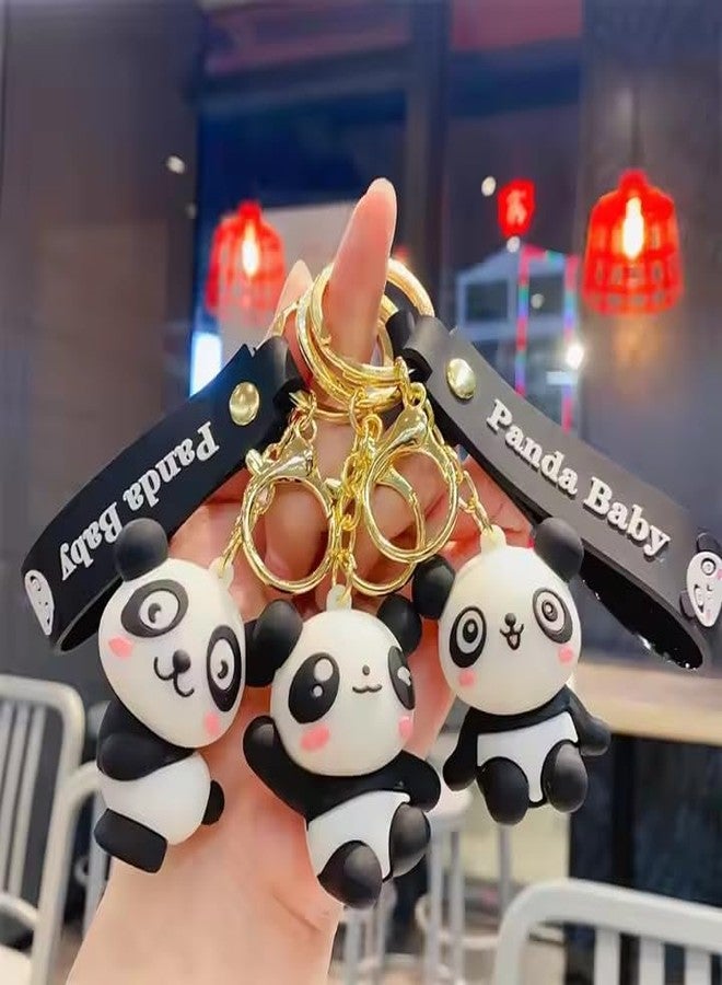 AEROSTARK Combo of 3 Cute Panda Keychain for Girls & Kids | 3D Cartoon Panda Baby Key Ring with Strap |Premium Silicone Key Holder for Purse, Backpack, Car Keys (Combo of 3) - Image 2