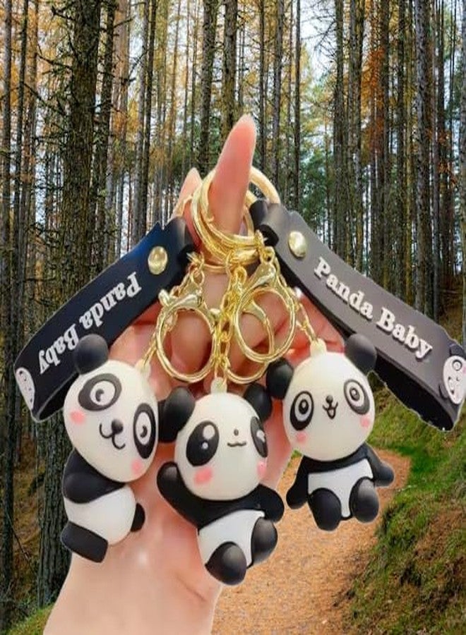 AEROSTARK Combo of 3 Cute Panda Keychain for Girls & Kids | 3D Cartoon Panda Baby Key Ring with Strap |Premium Silicone Key Holder for Purse, Backpack, Car Keys (Combo of 3) - Image 5