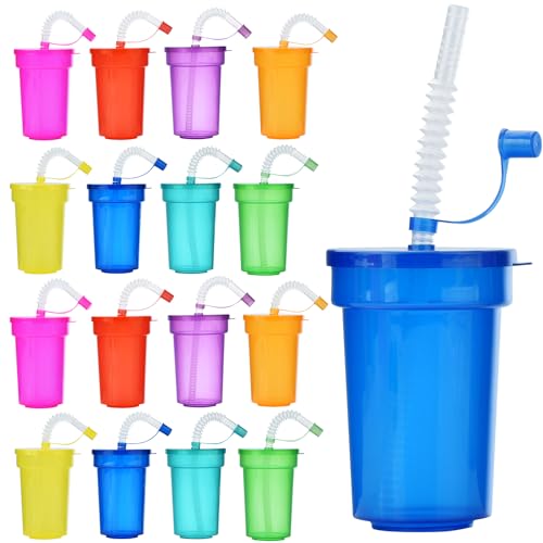 ALINK Plastic Party Cups with Lids and Straws 16pcs 12 oz Neon Sipper Cups Colorful Party Favor Cups for Birthday Holiday Events Party Decoration Supplies - Image 1