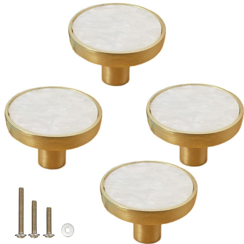 ESreake Gold Knobs for Dresser Drawers Brass Decorative Cabinet Round Knobs 125 Northern EuropeChinese Style Pearl Shell Handles pulls knobs for Home Decor Furnitures 4 Pack Snow White