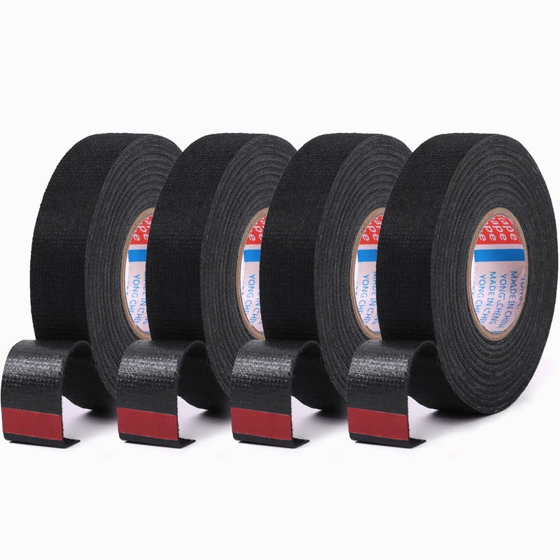 HSTECH Wire Harness Cloth Tape, 3/4-Inch by 50-Foot (4 Rolls), Speaker Wiring Harness Cloth Tape, Black Adhesive Fabric Tape, for Automobile Electrical Wire harnessing Noise Dampening Heat Proof - Image 1
