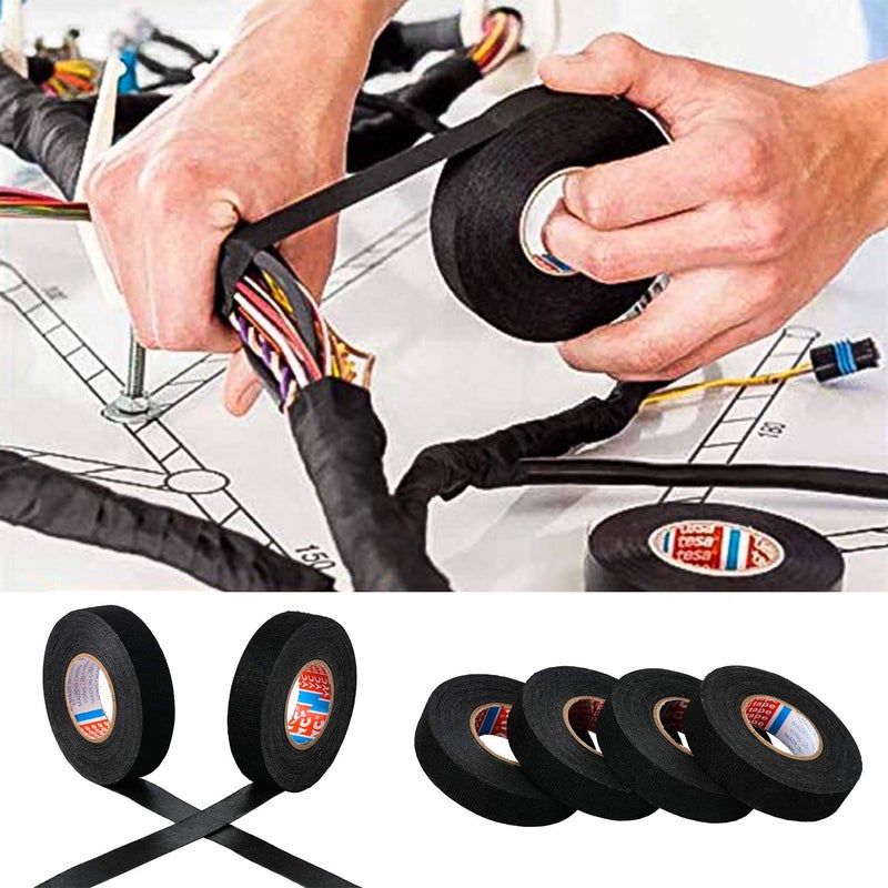 HSTECH Wire Harness Cloth Tape, 3/4-Inch by 50-Foot (4 Rolls), Speaker Wiring Harness Cloth Tape, Black Adhesive Fabric Tape, for Automobile Electrical Wire harnessing Noise Dampening Heat Proof - Image 4