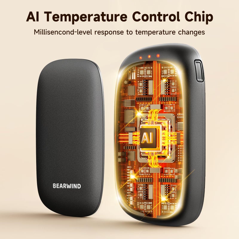Bearwind Electric Hand Warmers Rechargeable - 2 Pack Magnetic Pocket Heater Handwarmers with AI Chips, Portable Hunting Gear, Reusable Winter Essentials, Gift Ideas for Men, Women, Outdoor (Black) - Image 2