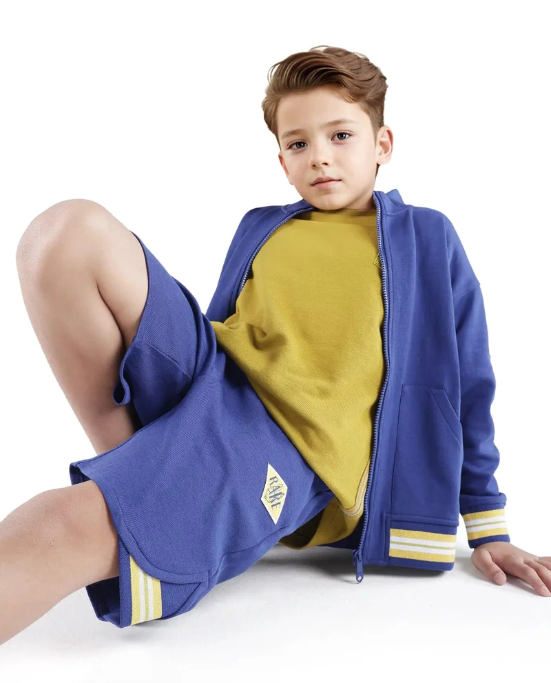 رير ونز Rare Ones Kids Mantz Dark Blue Cotton Poly Drawstring Applique Short