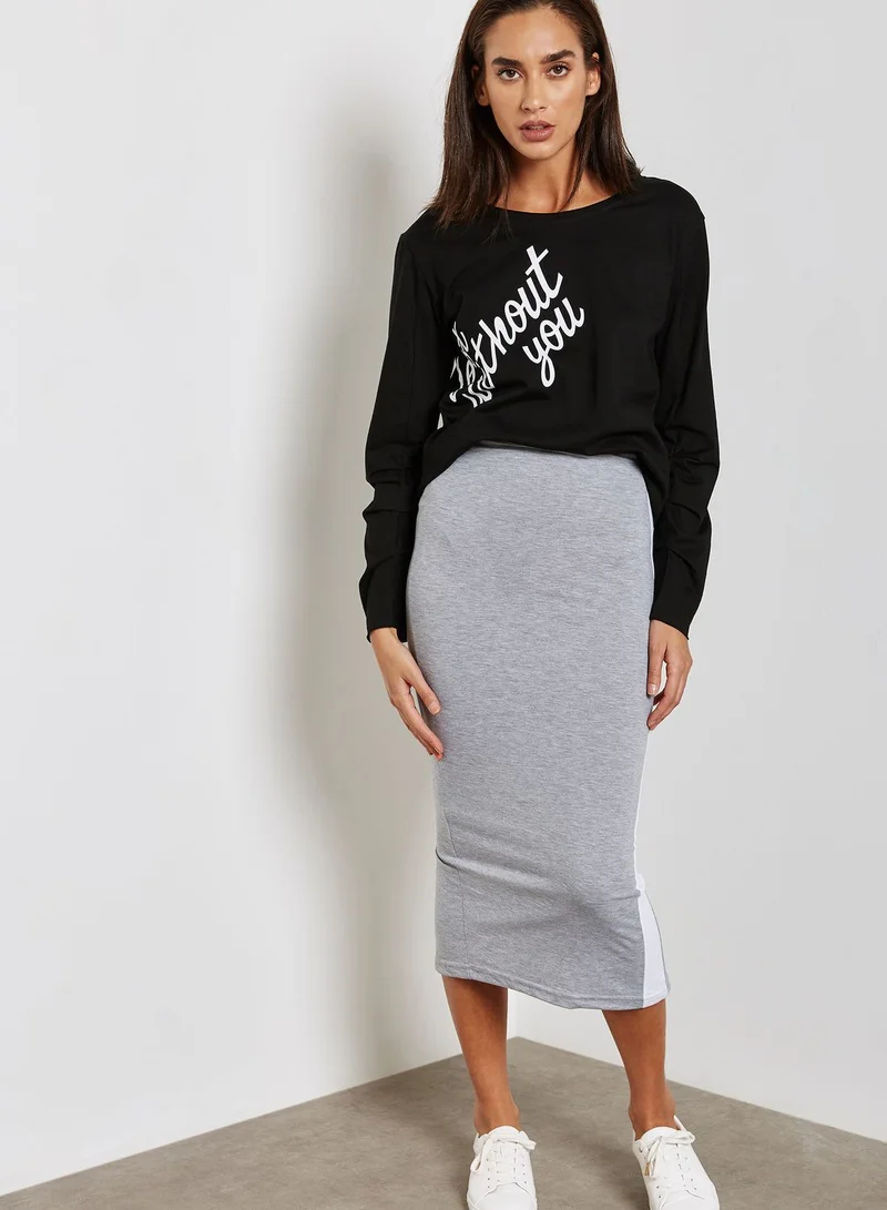 Ginger Basics Contrast Side Paneled Midi Skirt