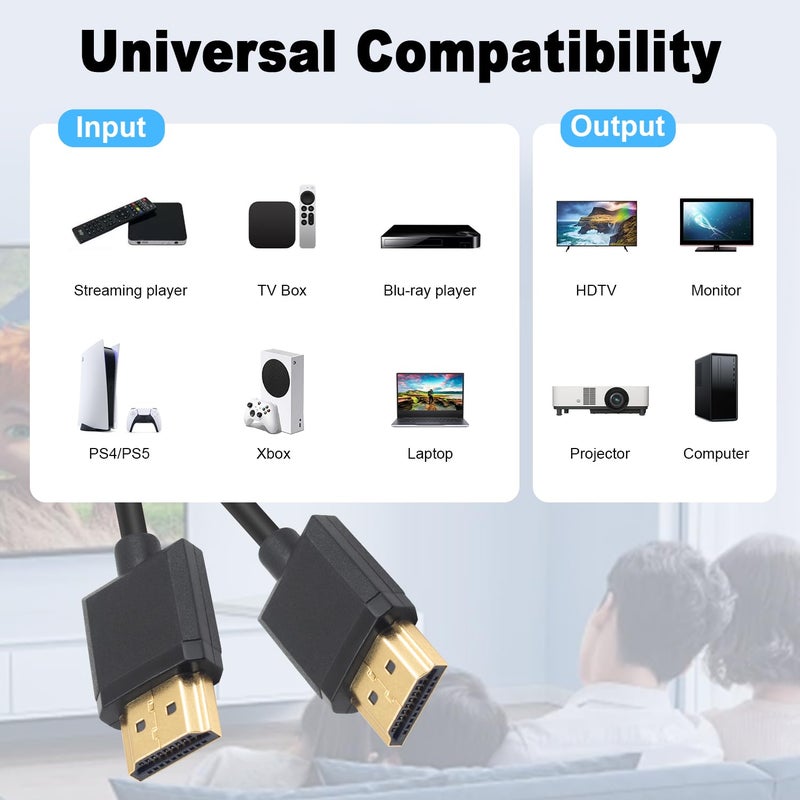 دوتك كابل HDMI 4K من الذكر إلى الذكر من Duttek بطول 2 قدم/60 سم، كابل HDMI قصير، رفيع للغاية، لأجهزة التلفاز ثلاثية ا��أبعاد وفائقة الدقة 4K، سلك HDMI 2.0 محول تمديد - Image 4