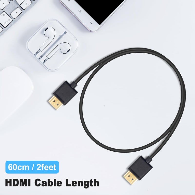 دوتك كابل HDMI 4K من الذكر إلى الذكر من Duttek بطول 2 قدم/60 سم، كابل HDMI قصير، رفيع للغاية، لأجهزة التلفاز ثلاثية ا��أبعاد وفائقة الدقة 4K، سلك HDMI 2.0 محول تمديد - Image 3