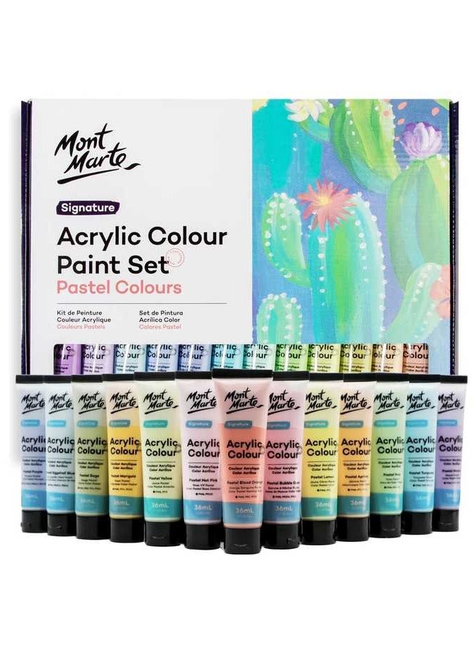 مونت مارتي مجموعة ألوان أكريليك باستيل Signature 24 قطعة × 36 مل (1.2 أونصة سائلة أمريكية)، مجموعة ألوان أكريليك باستيل كريمية، تغطية جيدة، لمسة نهائية شبه مطفية، مثالية لمعظم الأسطح الفنية والحرفية - Image 1
