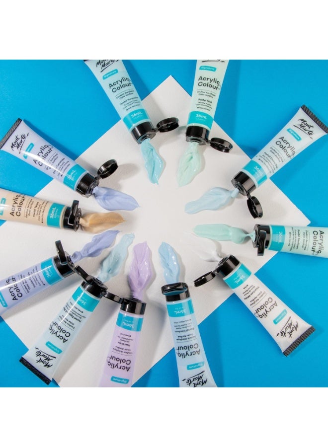 مونت مارتي مجموعة ألوان أكريليك باستيل Signature 24 قطعة × 36 مل (1.2 أونصة سائلة أمريكية)، مجموعة ألوان أكريليك باستيل كريمية، تغطية جيدة، لمسة نهائية شبه مطفية، مثالية لمعظم الأسطح الفنية والحرفية - Image 3