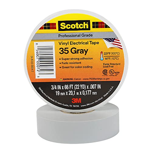 3M Scotch Vinyl Color Coding Electrical Tape 35, 3/4 in x 66 ft, Gray, 1 Roll, CSA Certified, UL Listed, Professional Grade, 7 mil Thick, Flame Retardant Tape - Image 2