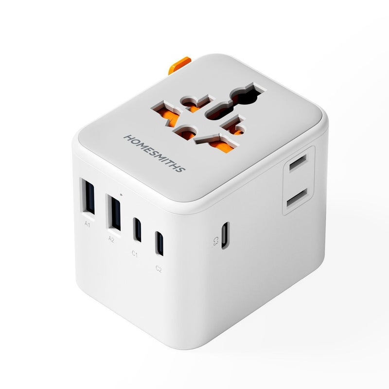 Homesmiths 28W Universal Travel Adapter with 2 USB-A & 3 USB-C Ports Fast Charging, Worldwide Plug Adapter, International Travel Adapter for UK EU US AUS, All-in-One Travel Charger for Phone & Tablet - Image 2