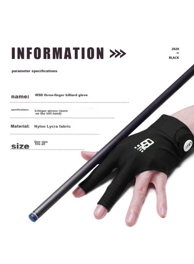 WEISHIDUN Professional Pool Gloves, Three-Finger Breathable Non-Slip Specialized Billiard Cue Accessories, Left Hand - Image 2