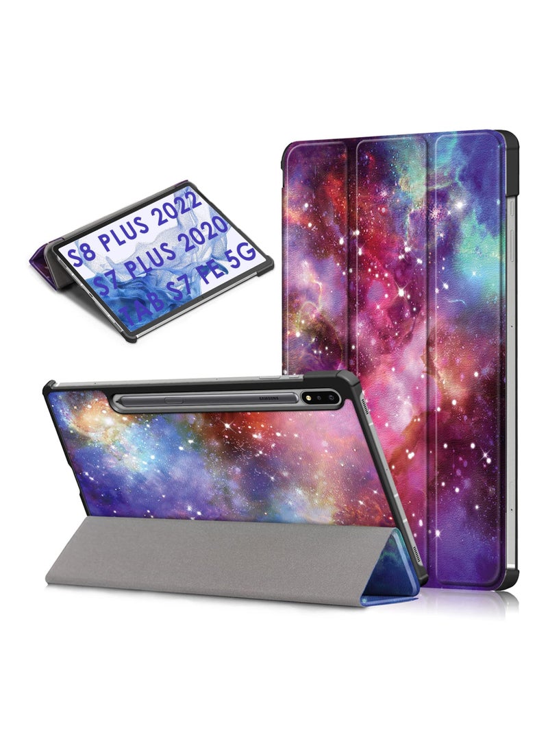 Slim Leather Tri-Fold Case for Samsung Galaxy Tab S8 Plus 5G, 12.4" Cover for Galaxy Tab S8p/S7p/S7FE with Auto Sleep/Wake and Magnetic Stand. - Image 1