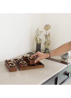 LABZIO LABZIO Home Premium Wood Tic-Tac-Toe Board Game with Brass Signs, Hand Crafted and Polished, Outdoor/Indoor Party Set Toy for Children/Adults Perfect for Entertainment, Coffee Table Home Decor  - Image 4