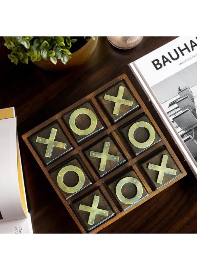 LABZIO - LABZIO Home Premium Wood Tic-Tac-Toe Board Game with Brass Signs, Hand Crafted and Polished, Outdoor/Indoor Party Set Toy for Children/Adults Perfect for Entertainment, Coffee Table Home Decor - Image 1